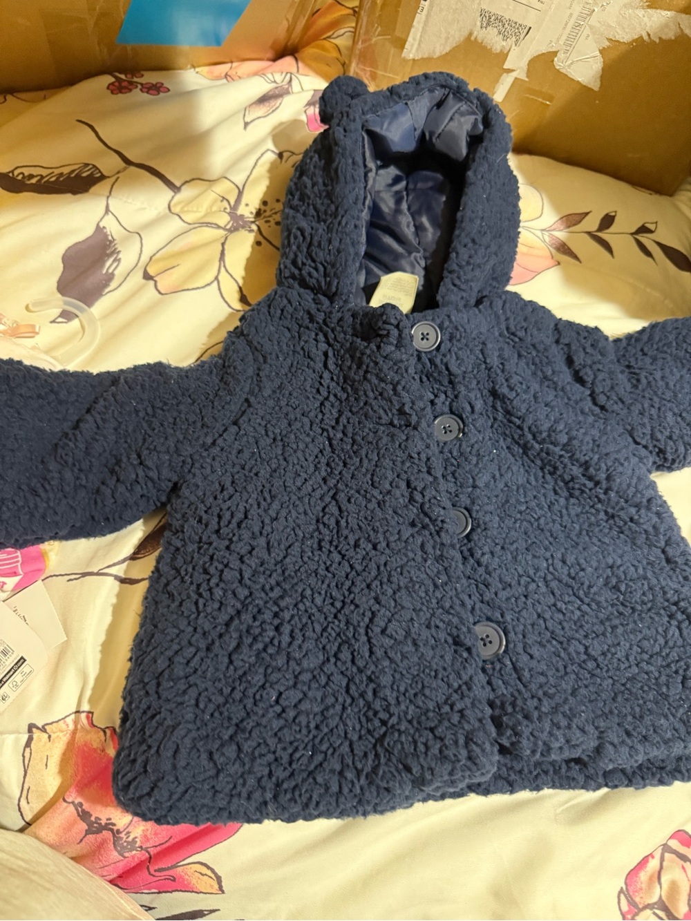 Expressions Navy Sherpa Hooded Puffer Coat